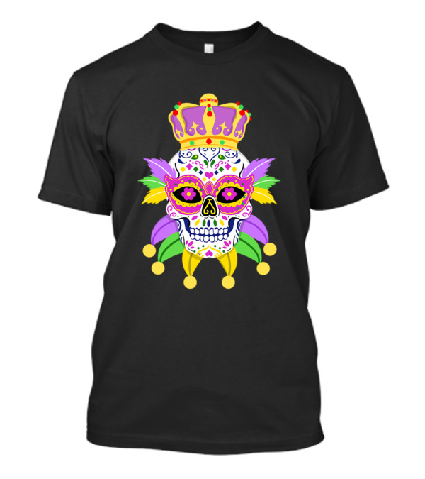 Mardi Gras Sugar Skull With Crown And Jester Elements T-Shirt