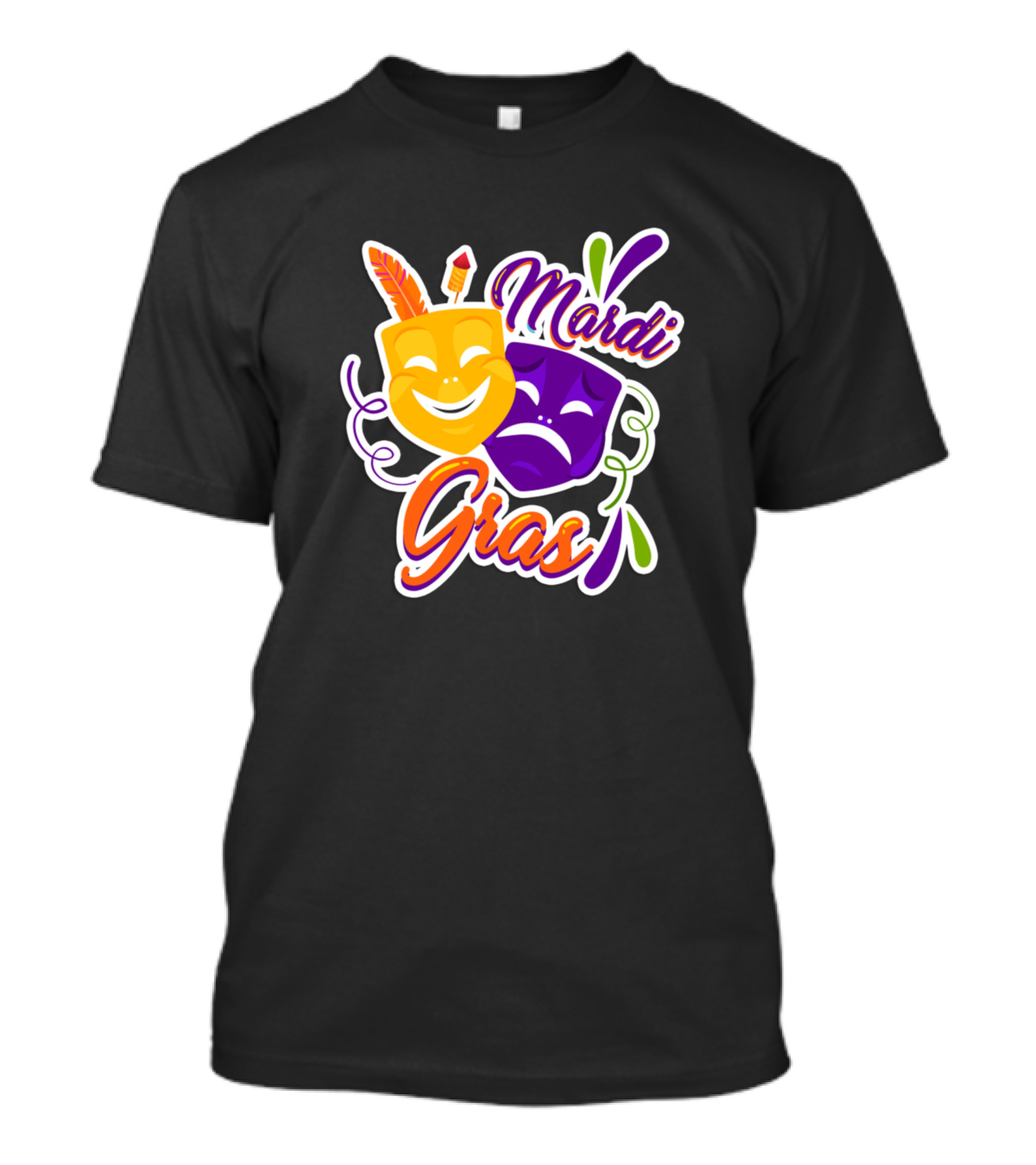 Mardi Gras Colorful Comedy And Tragedy Masks With Feathers T-Shirt