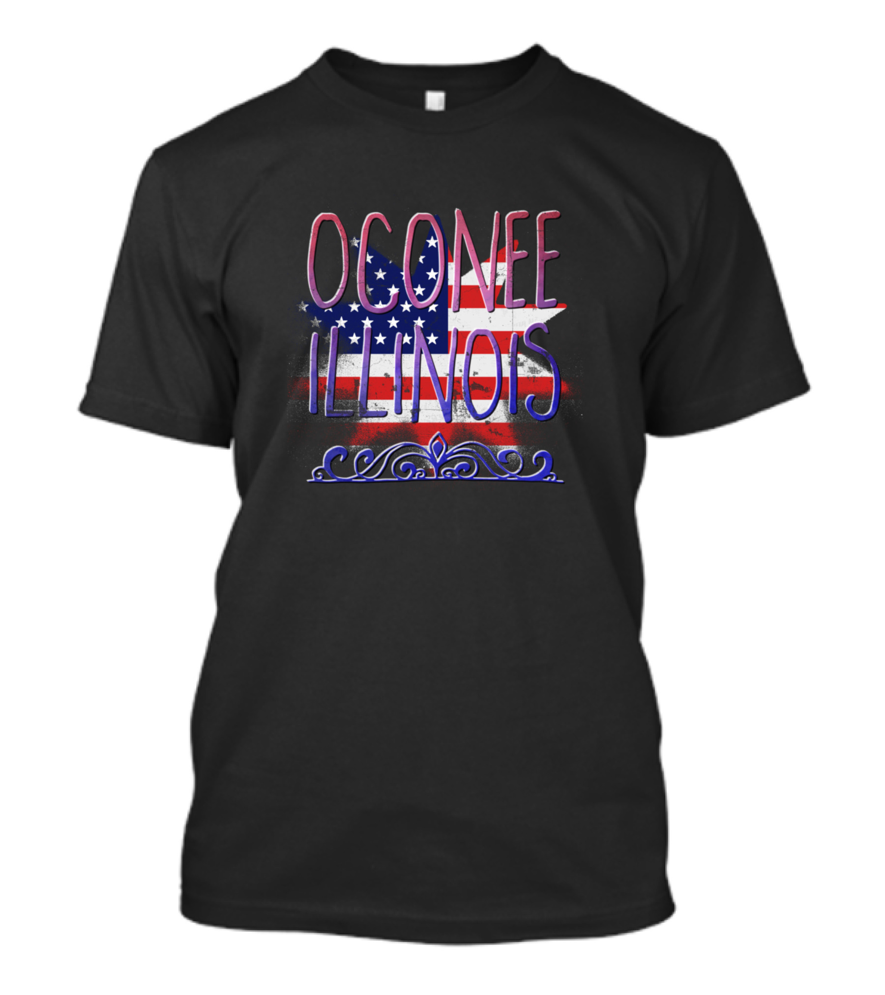 OCONEE ILLINOIS American Flag Skyline T-Shirt