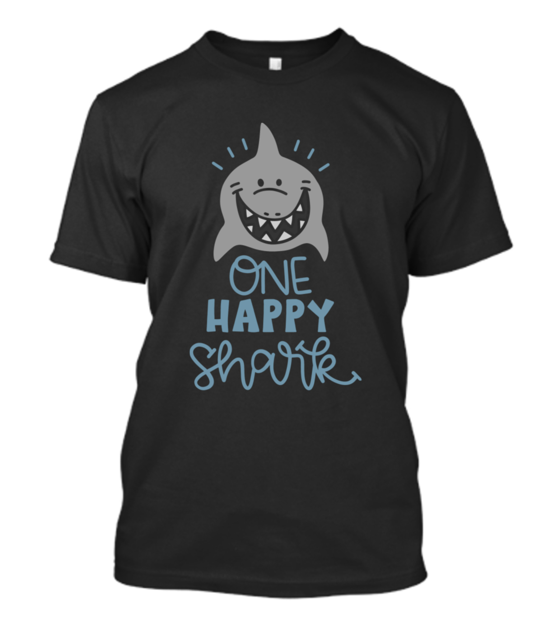 ONE HAPPY SHARK Smiling Cartoon Shark Face T-Shirt