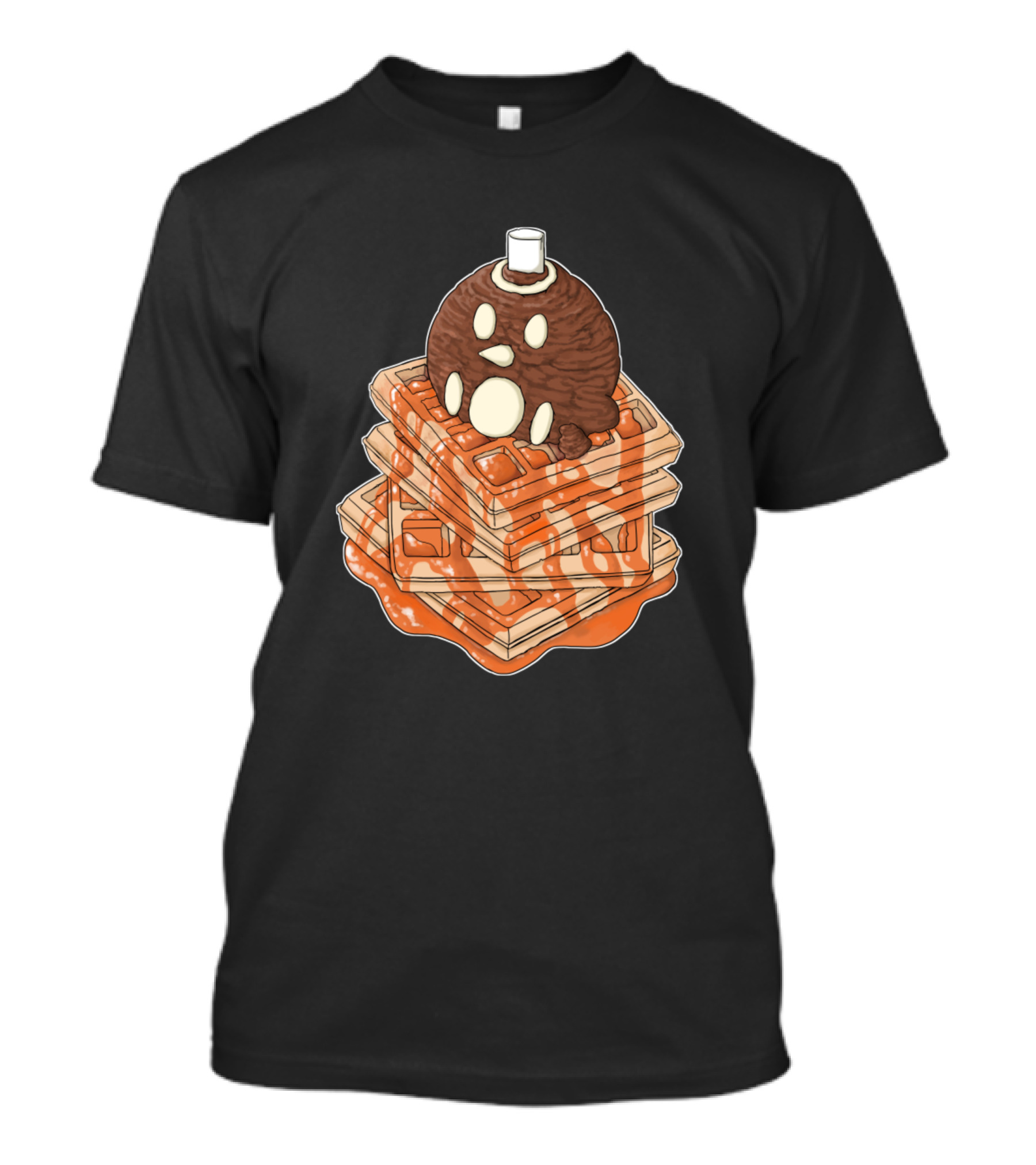 Penguin Chocolate Ice Cream Waffles Stack With Syrup T-Shirt