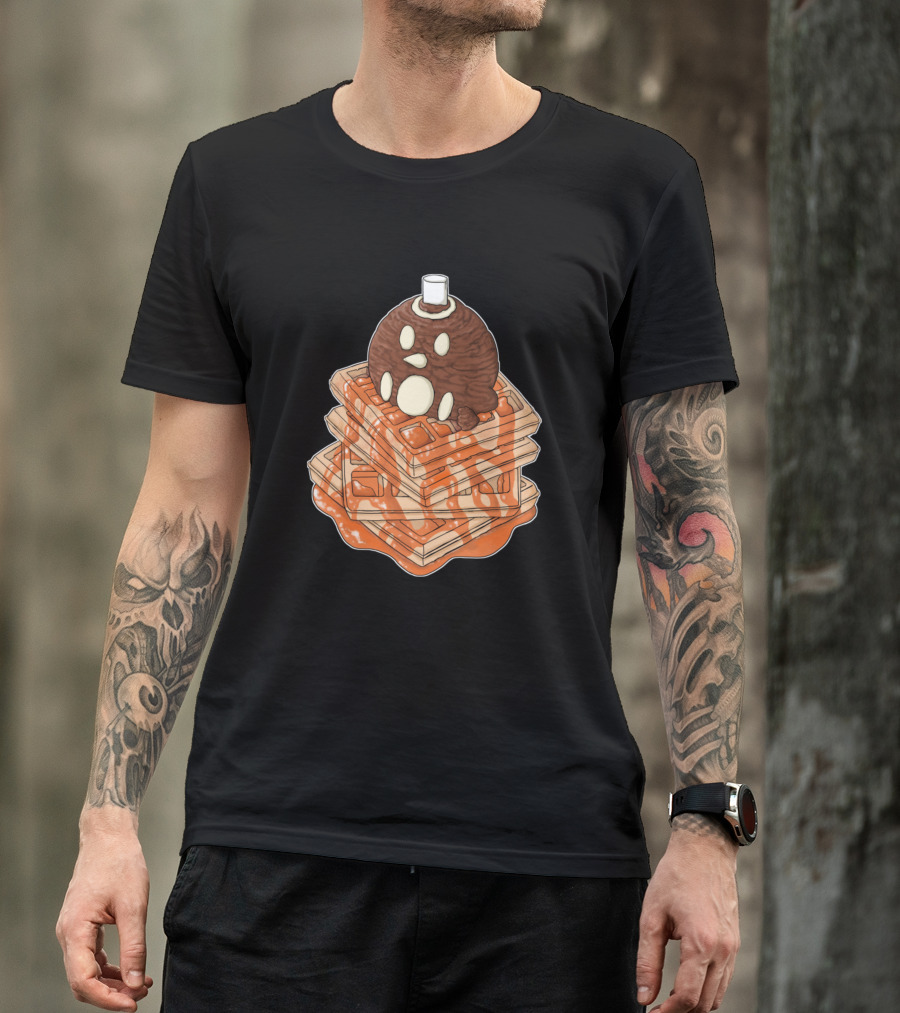 Penguin Chocolate Ice Cream Waffles Stack With Syrup T-Shirt