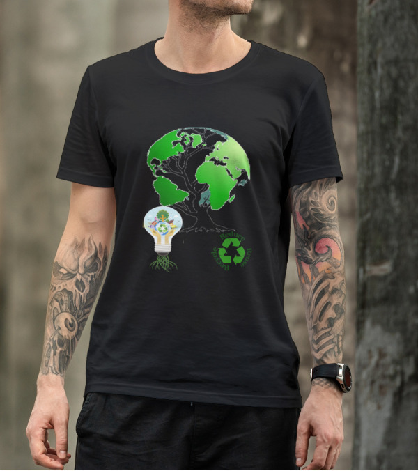 Recycle Reduce Reuse Earth Tree Light Bulb T-Shirt