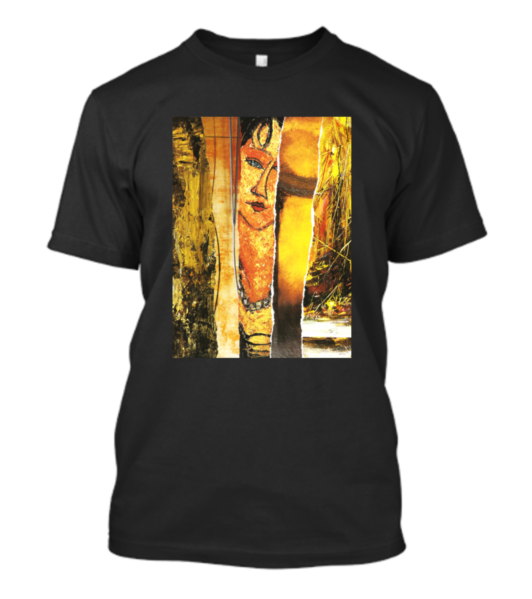 Tarnished Gold Collage With Abstract Face And Textured Layers T-Shirt