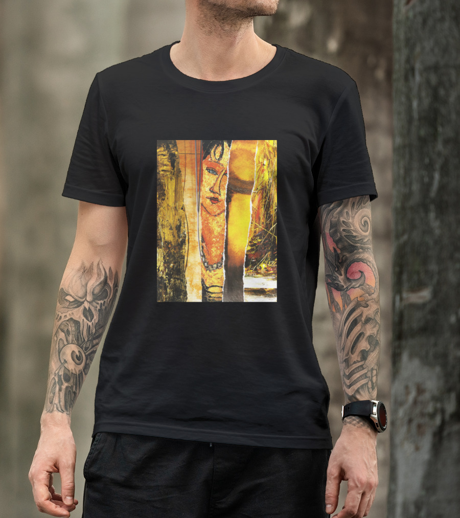 Tarnished Gold Collage With Abstract Face And Textured Layers T-Shirt