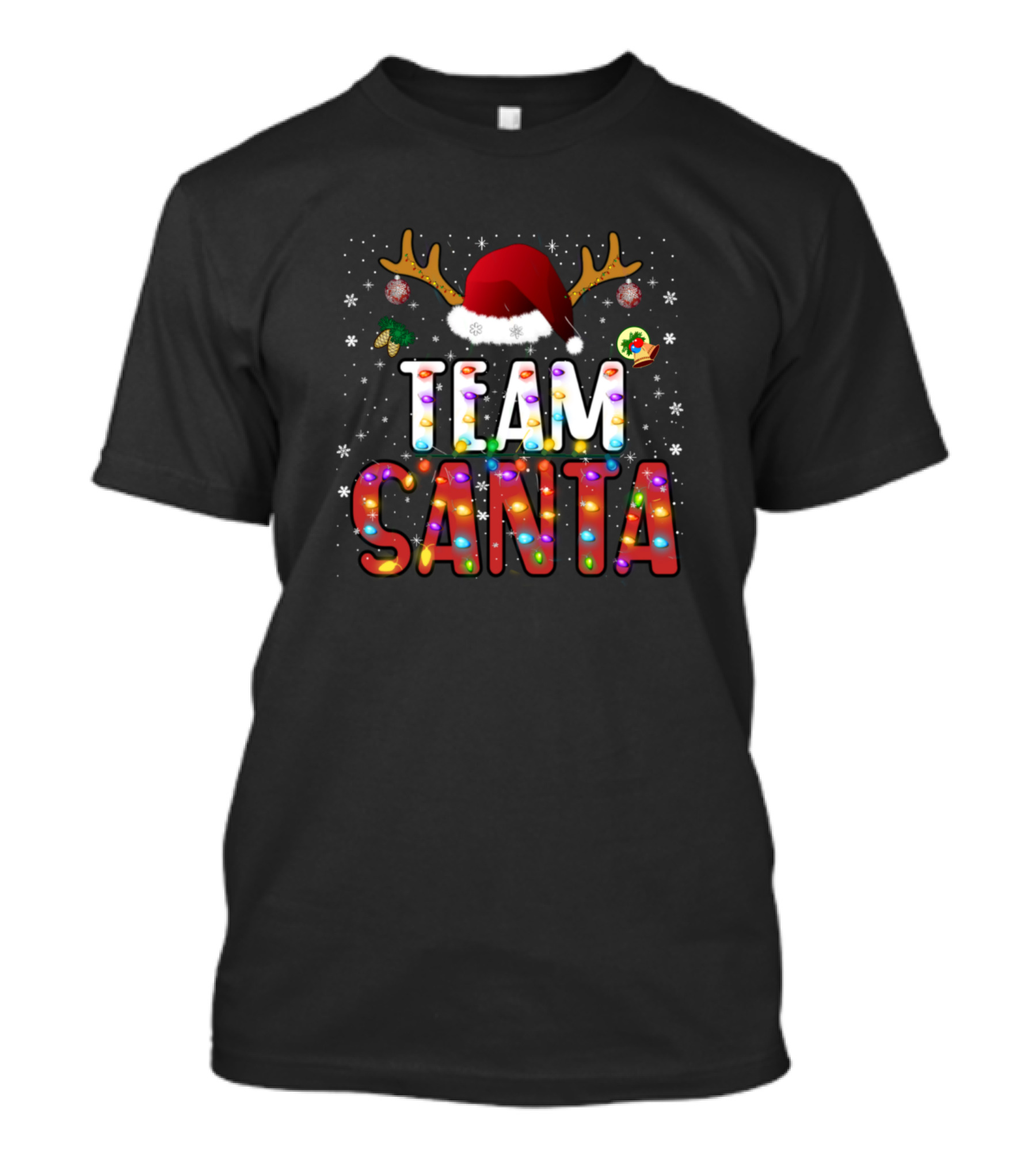 Santa Hat Reindeer Antlers Holiday Lights Team Santa Family Christmas T-Shirt