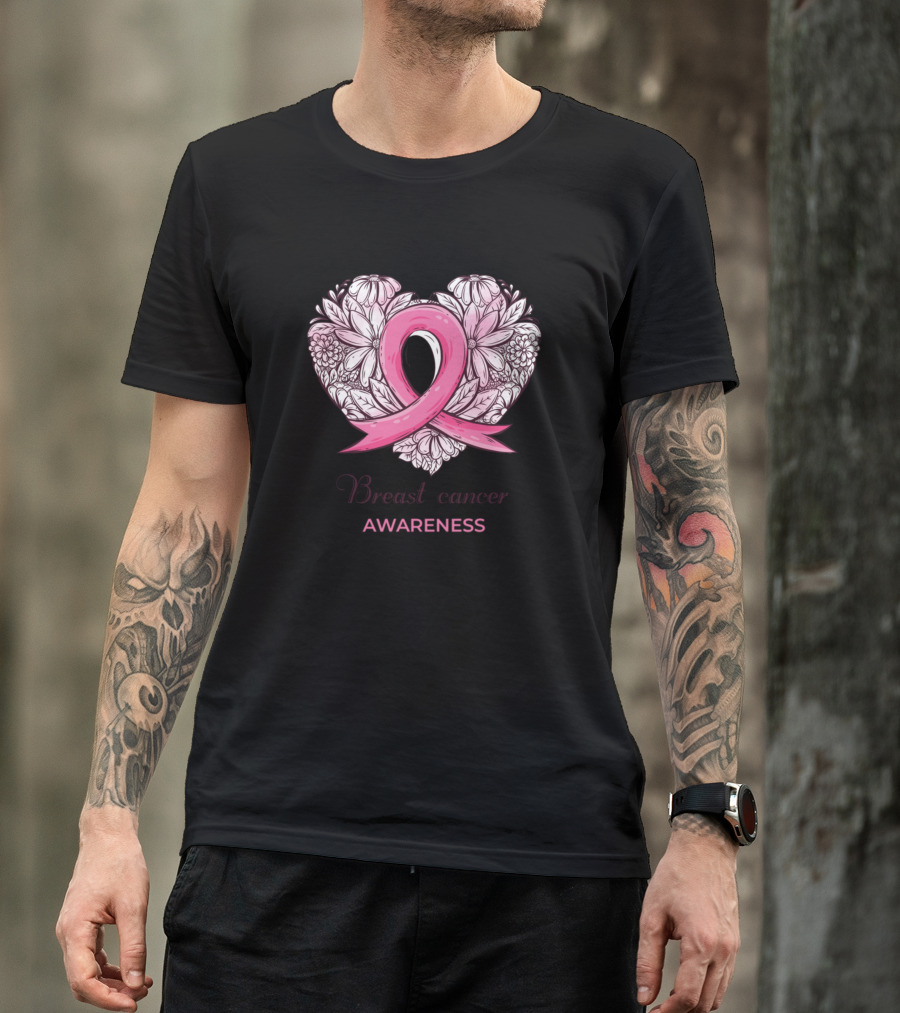 Cute Pink Ribbon Flowers Breast Cancer Awareness T-Shirt