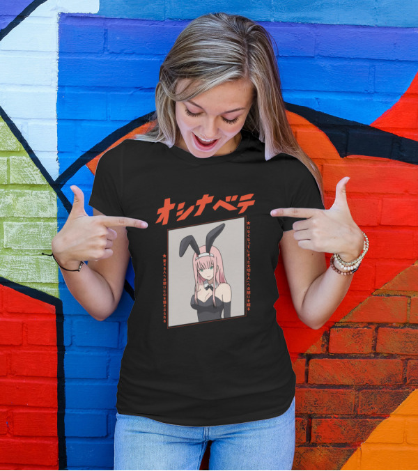 Zero Two Darling Girl Bunny Outfit Manga Style Japanese Text T-Shirt