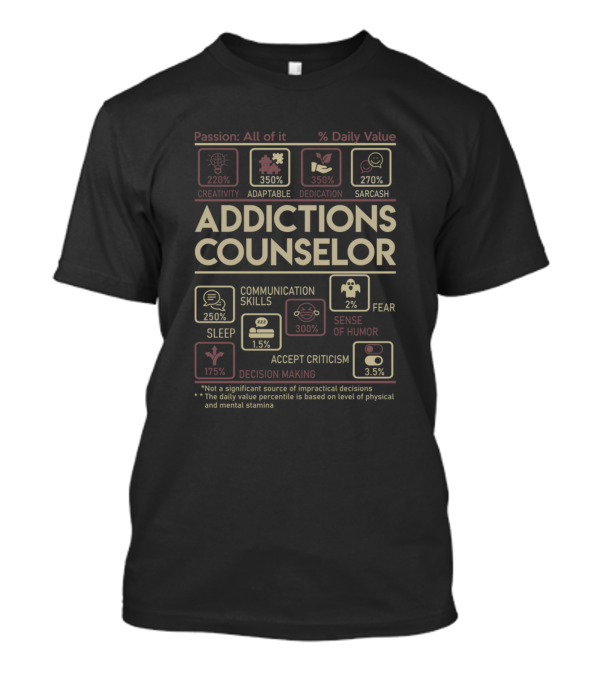Addictions Counselor Passion Creativity Adaptable Dedication Sarcasm Communication Skills T-Shirt