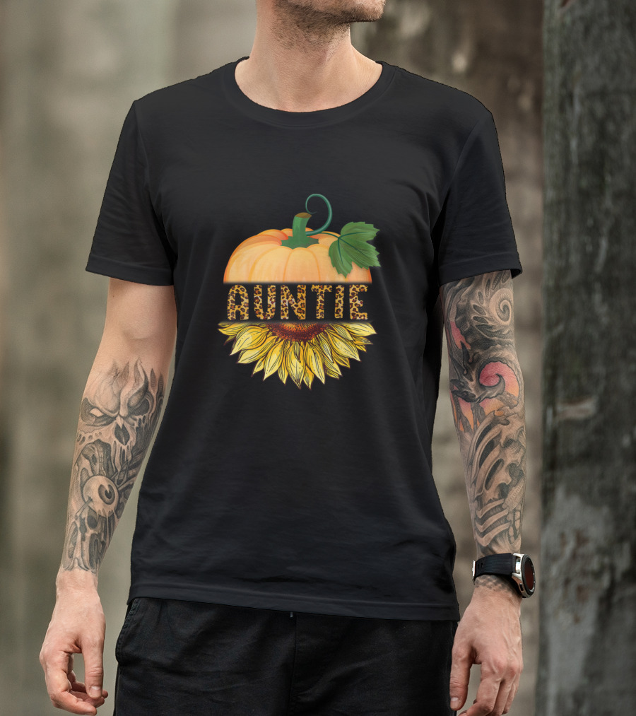 Auntie Leopard Print Pumpkin Sunflower T-Shirt