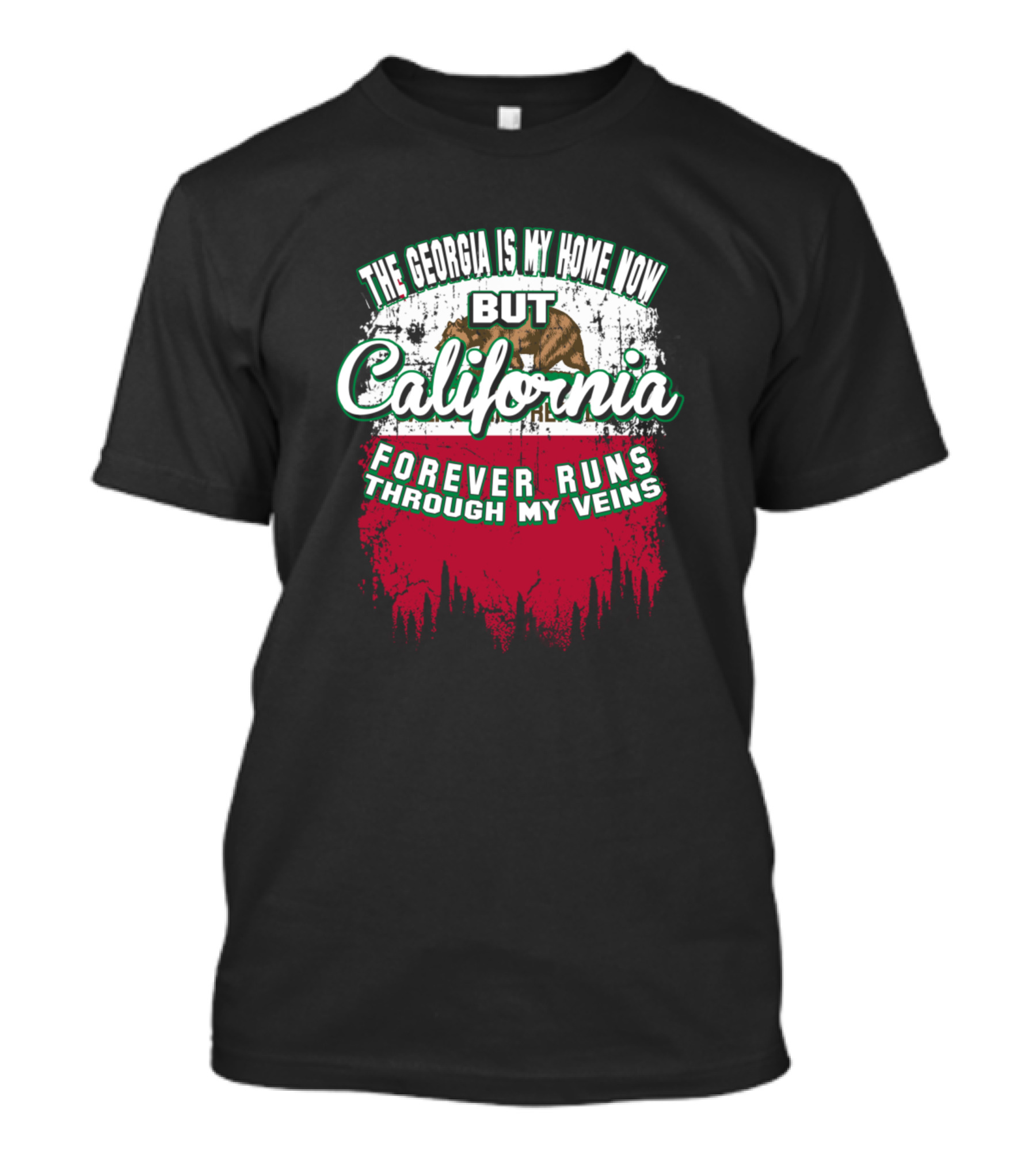 The Georgia Is My Home Now But California Forever Runs Through My Veins Bear T-Shirt