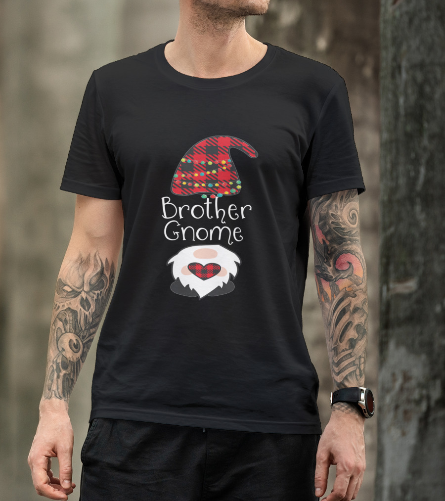 Brother Gnome Christmas Red Plaid Buffalo With Heart Beard T-Shirt