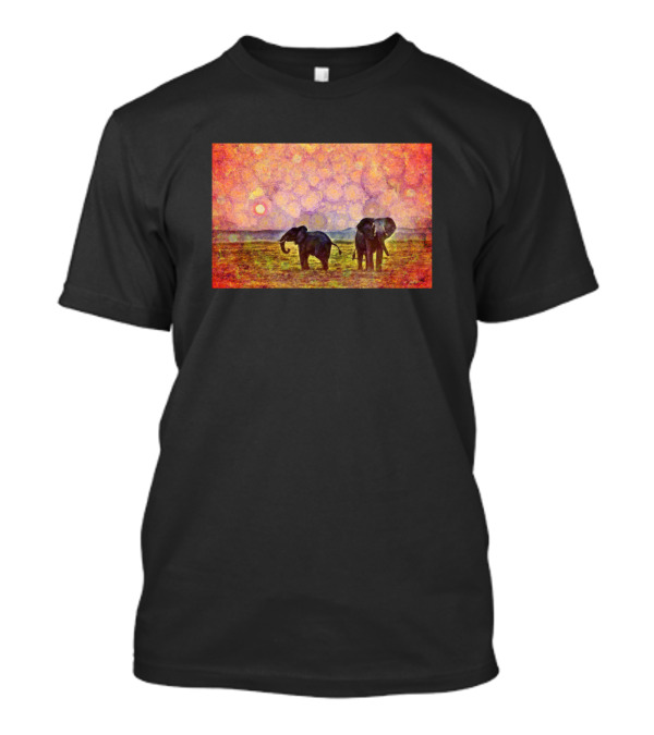 Elephant Ground Safari Sunset Landscape T-Shirt