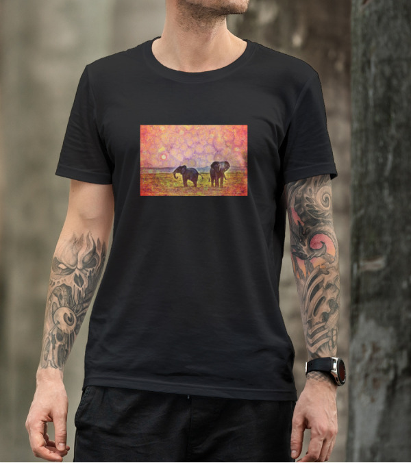 Elephant Ground Safari Sunset Landscape T-Shirt