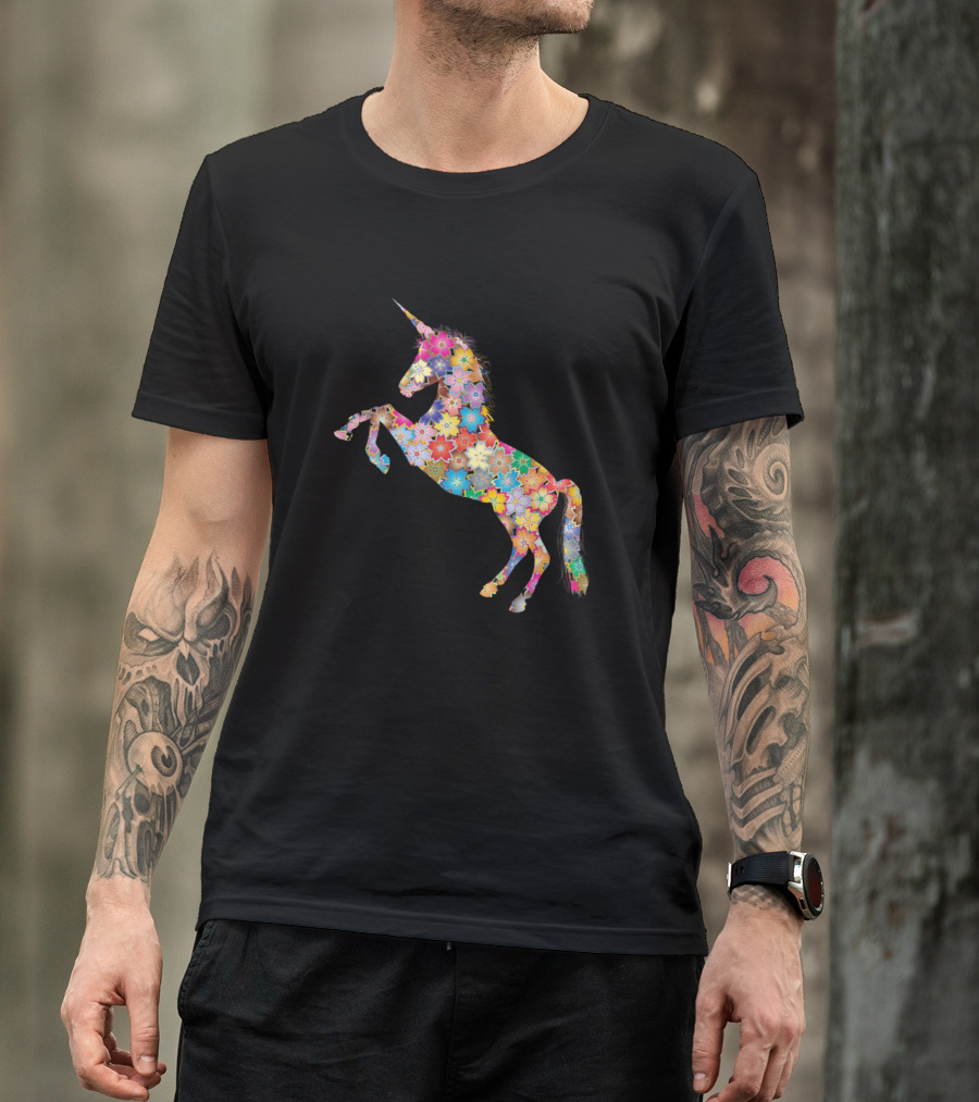 Floral Unicorn With Vibrant Colors And Flower T-Shirt