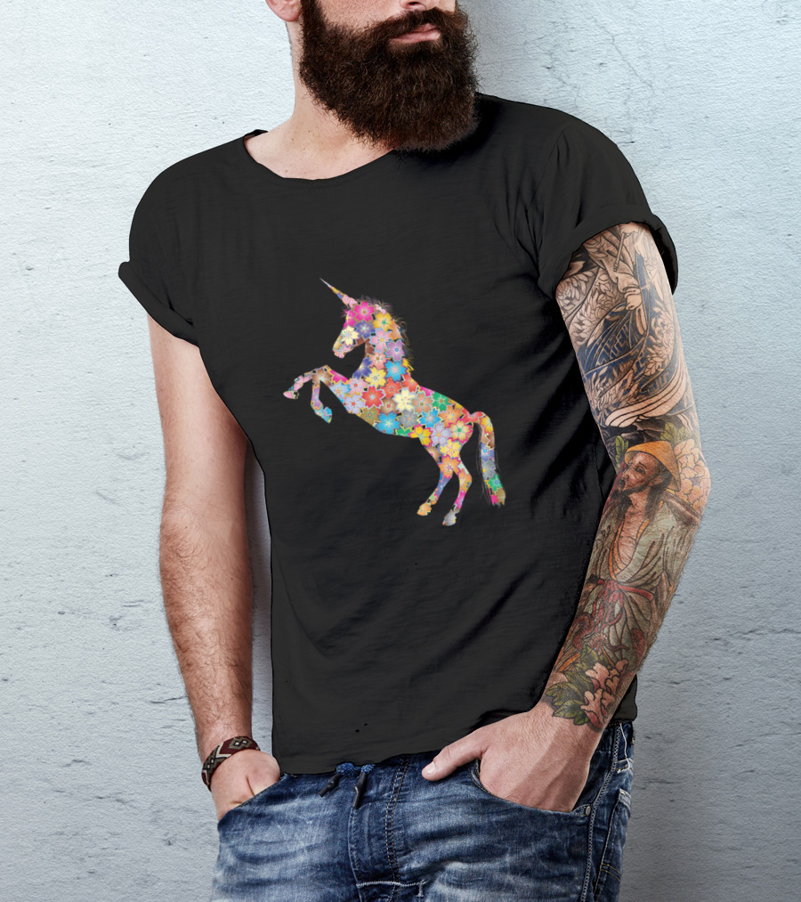 Floral Unicorn With Vibrant Colors And Flower T-Shirt