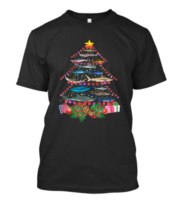 Shark Lover Xmas Christmas Tree With Sharks Ornaments And Gifts T-Shirt