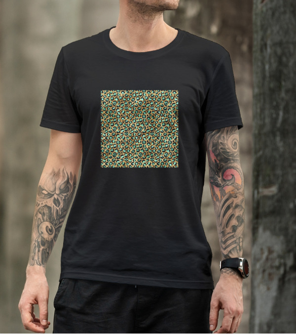 Gold Leopard Print Teal Animal Fur T-Shirt