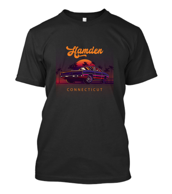 Hamden Connecticut Vintage Muscle Car Sunset Scene T-Shirt