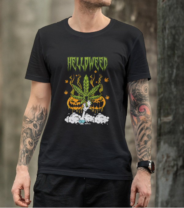 Helloweed Pumpkin Bong Leaf Smoky Vibes T-Shirt