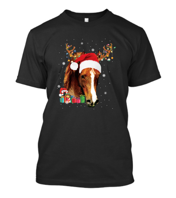 Horse Santa Christmas Reindeer Funny Horse Festive Antlers Gifts Snowflakes T-Shirt