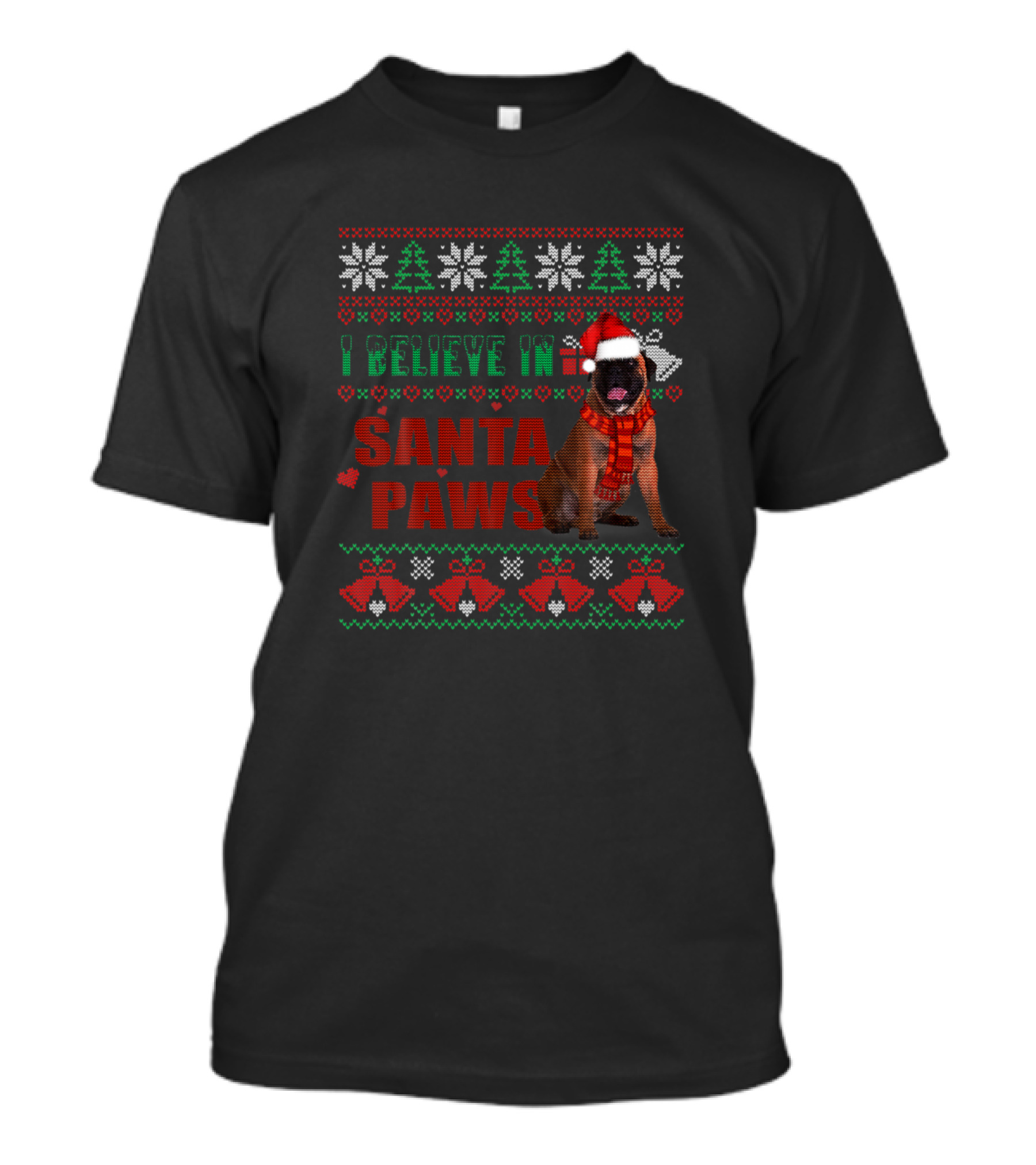I Believe In Santa Paws Ugly Sweaters Bullmastiff Christmas Holiday T-Shirt