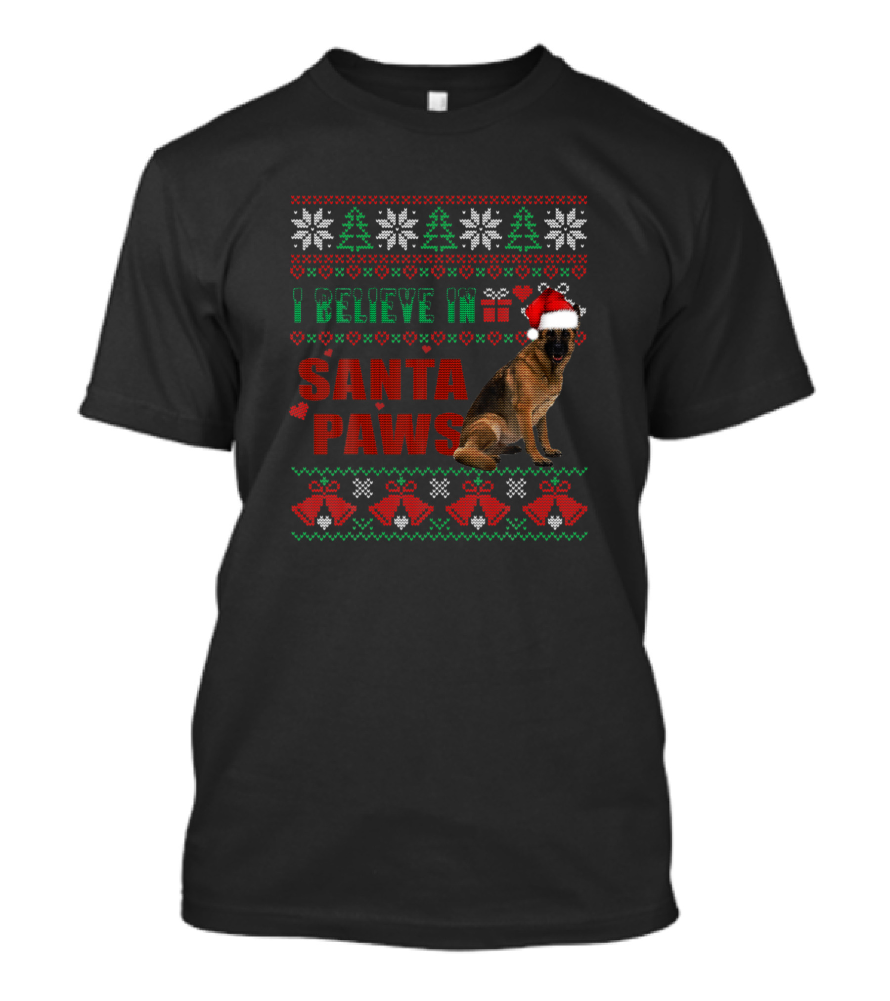 I Believe In Santa Paws Ugly Sweaters German Shepherd Christmas Dog T-Shirt