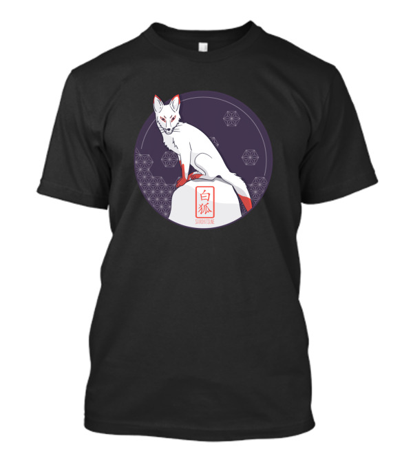Shiroi Kitsune Japanese White Fox Kanji Retro Geometric Hexagons T-Shirt