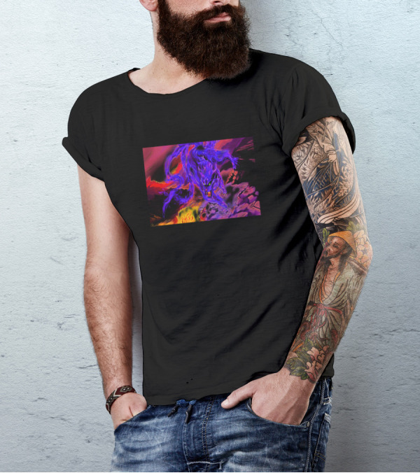 Matatabi Fiery Blue And Purple Beast On Cracked Earth T-Shirt