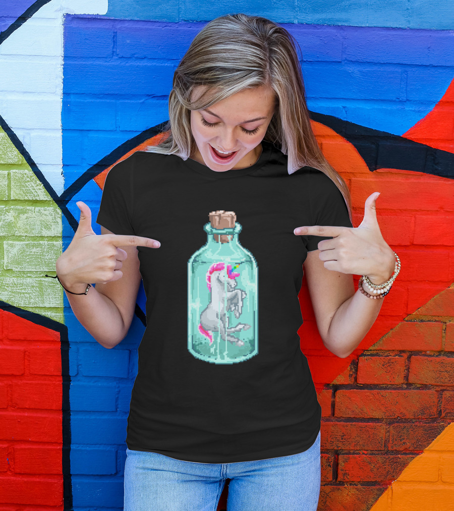 Mini Cute Unicorn Kawaii Inside Bottle Retro 80s T-Shirt