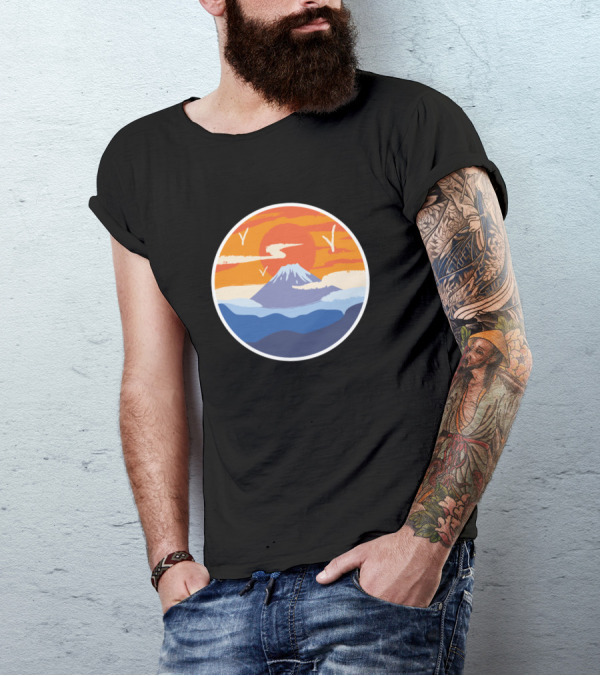 Mount Fuji Fuji San Sunset Birds T-Shirt