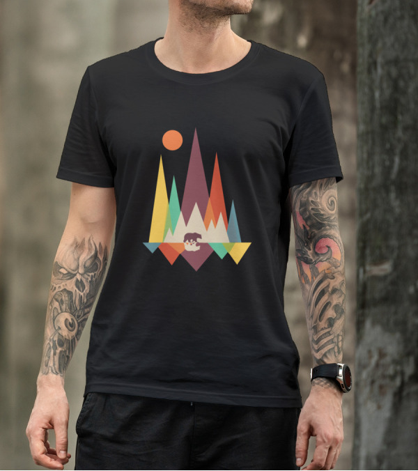 Mountains Are Calling I Must Go Bear Geometry Peaks Sun T-Shirt
