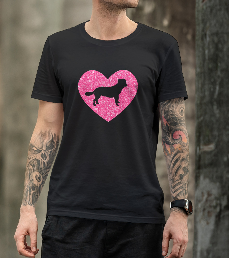 Nova Scotia Duck Tolling Retriever Silhouette In Glitter Heart T-Shirt