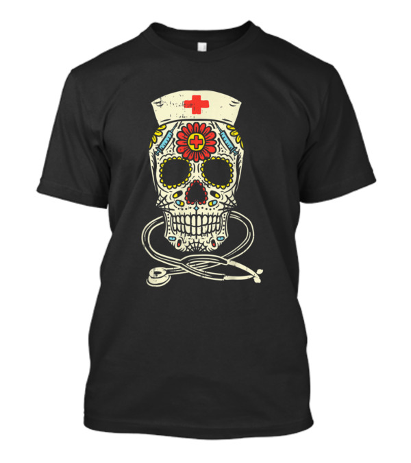Nurse Sugar Skull Stethoscope With RN Medical T-Shirt