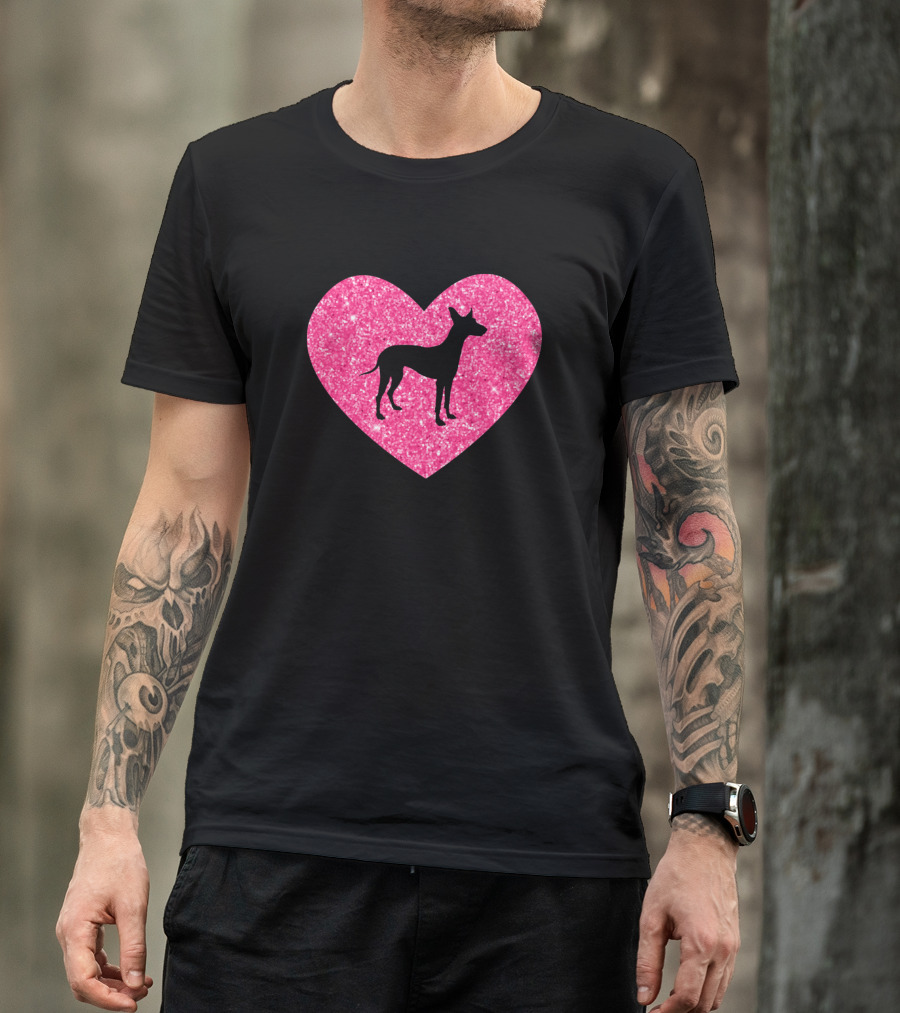 Pharaoh Hound Silhouette Pink Glitter Heart T-Shirt