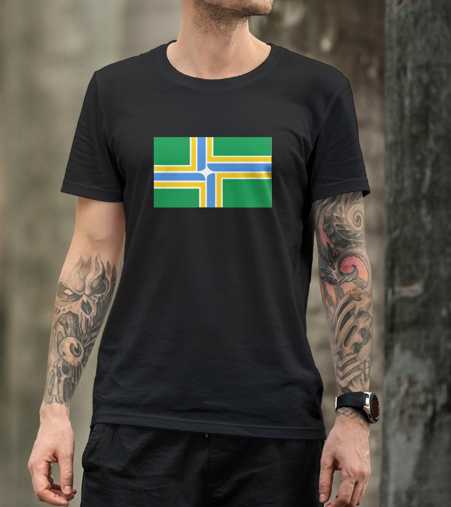 Portland Oregon City Flag Green Yellow Blue Cross T-Shirt