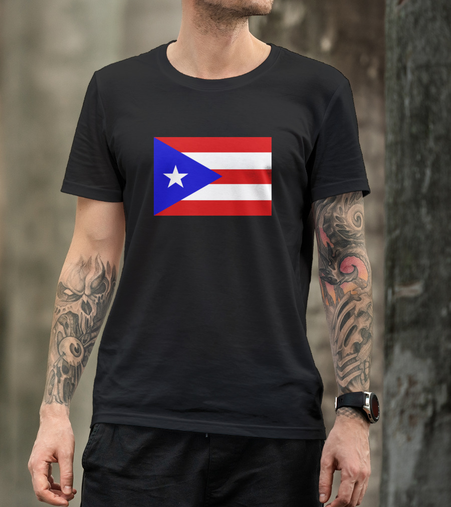 Puerto Rico Flag Red White Stripes Blue Triangle White Star T-Shirt