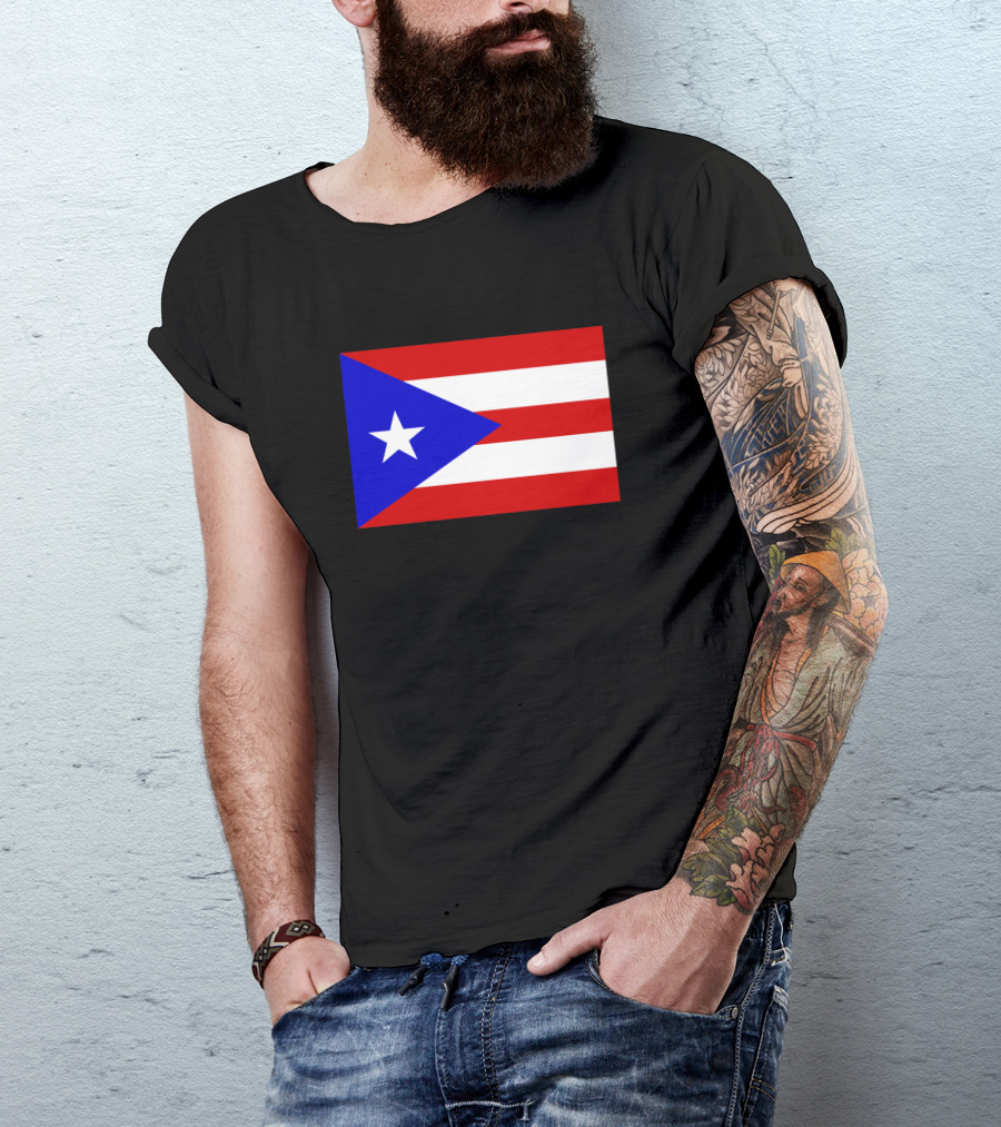 Puerto Rico Flag Red White Stripes Blue Triangle White Star T-Shirt