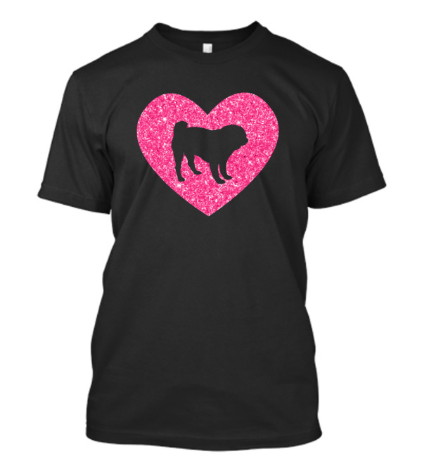 Pug Silhouette Pink Heart T-Shirt