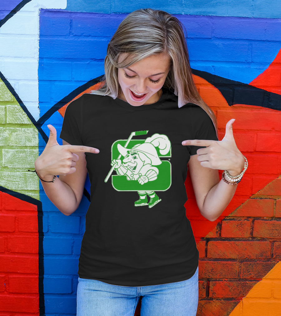 Salem Raiders Hockey Green Mascot Skating T-Shirt