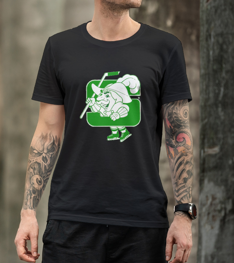 Salem Raiders Hockey Green Mascot Skating T-Shirt
