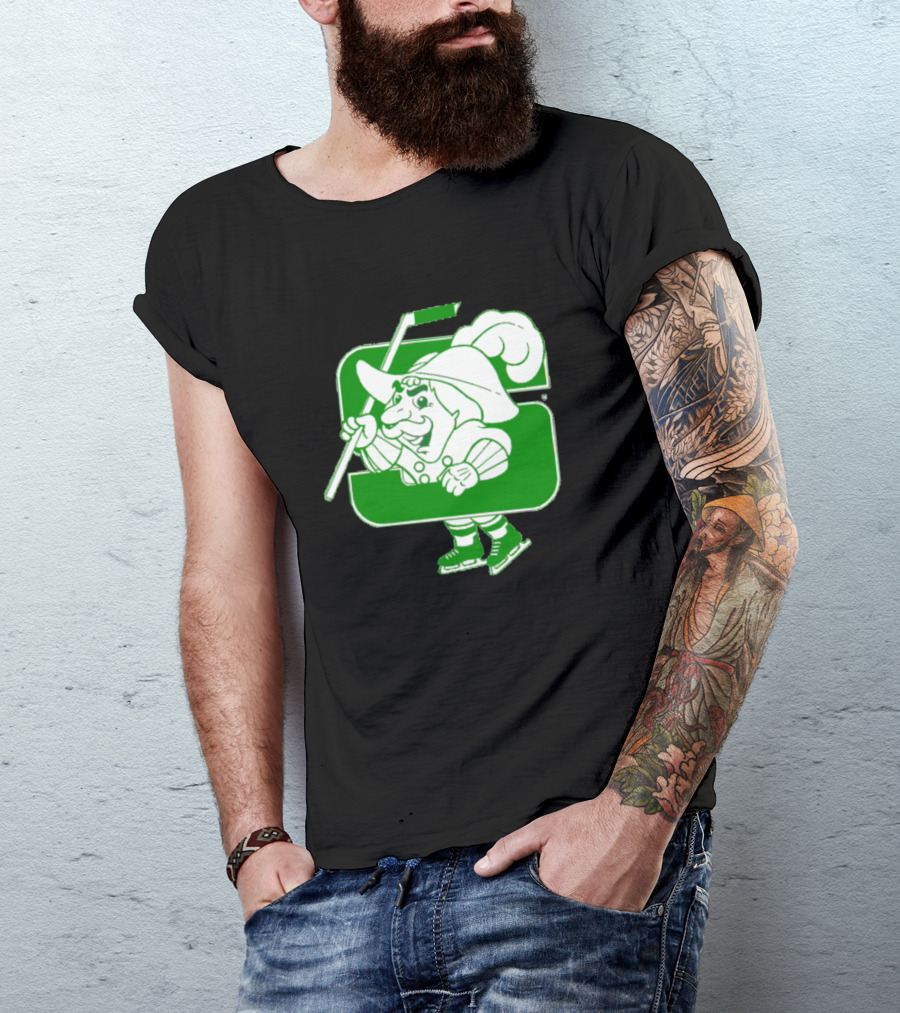 Salem Raiders Hockey Green Mascot Skating T-Shirt