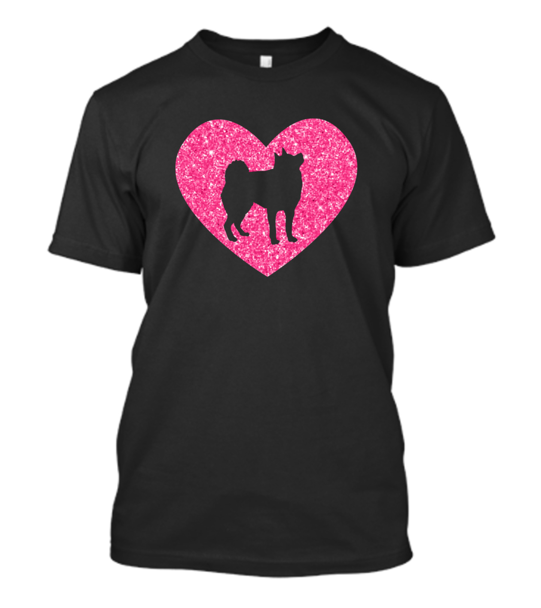 Shiba Inu Silhouette In Pink Glitter Heart T-Shirt