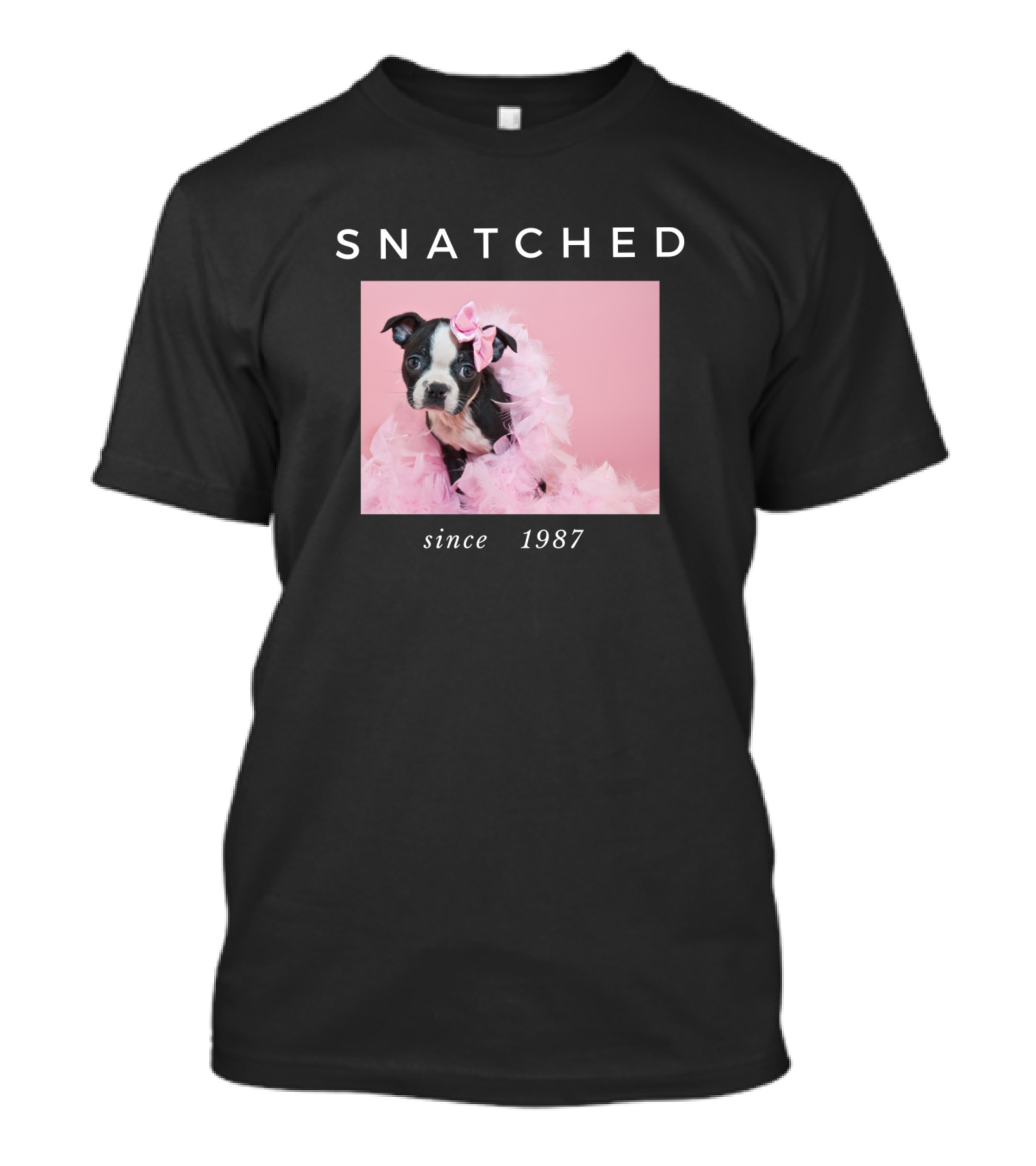 Snatched Since 1987 Cute Puppy In Pink Feather Boa T-Shirt