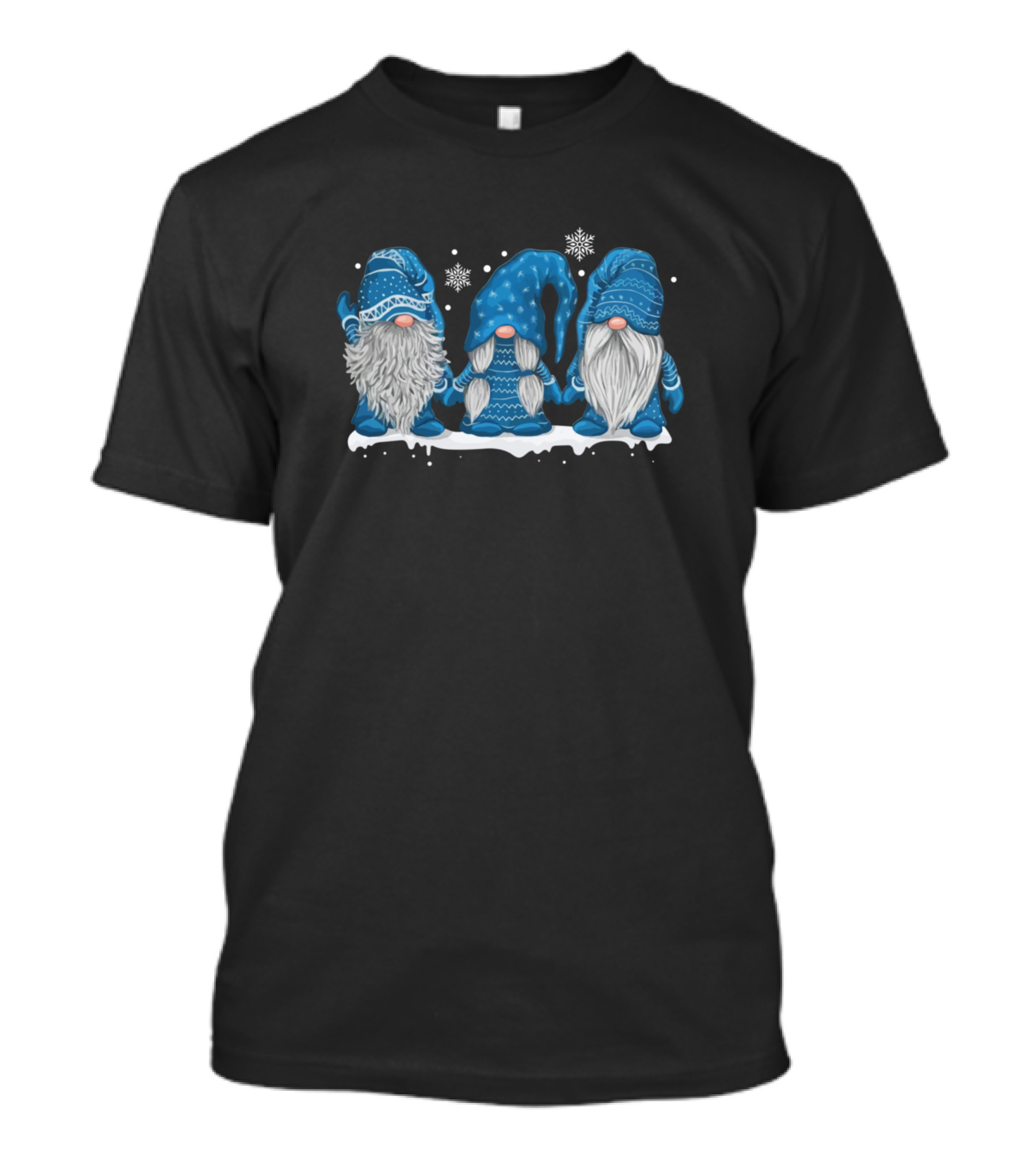Three Blue Winter Gnomes With Snowflakes T-Shirt