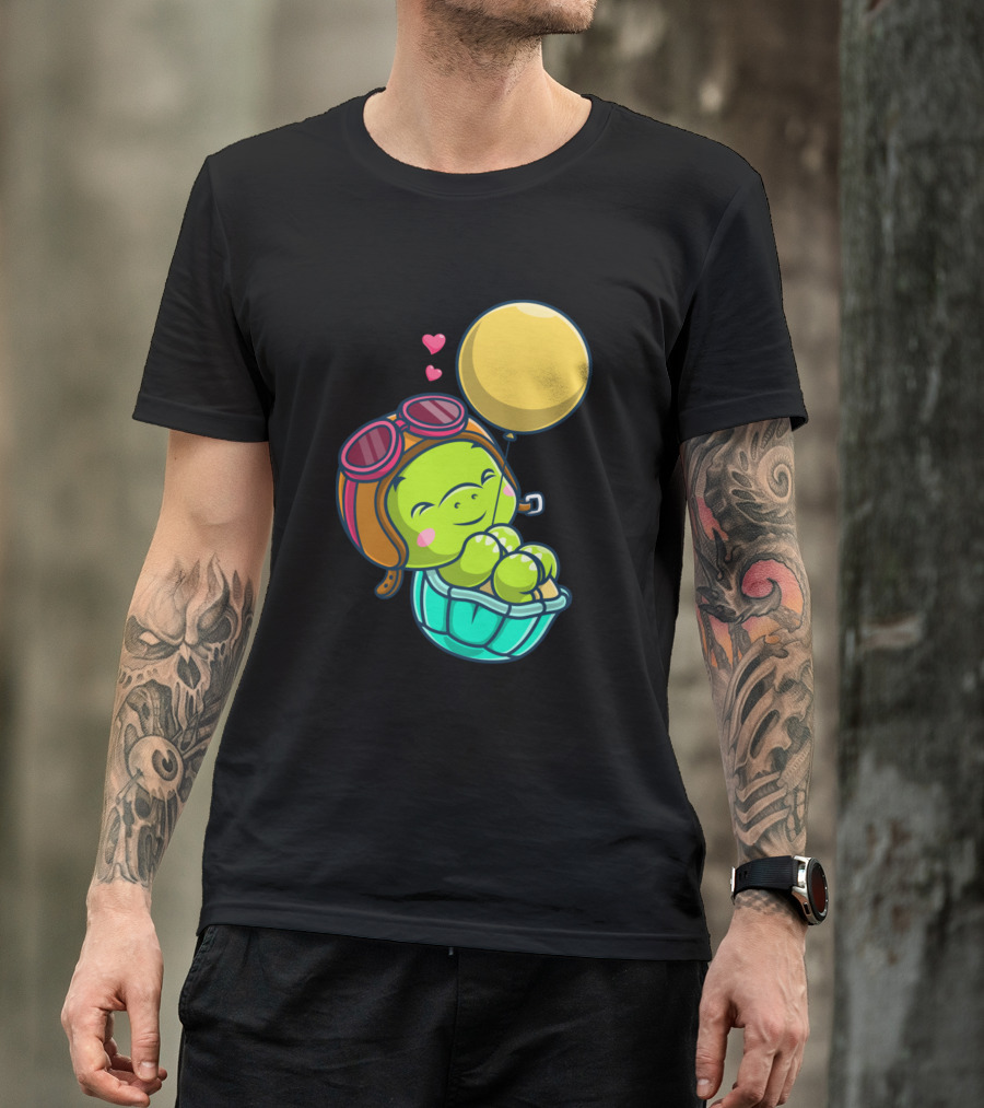 Turtle Pilot Balloon Adventure Hearts T-Shirt