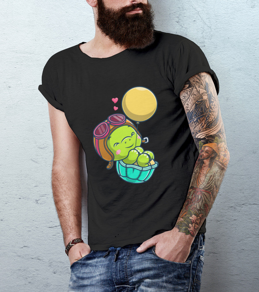 Turtle Pilot Balloon Adventure Hearts T-Shirt