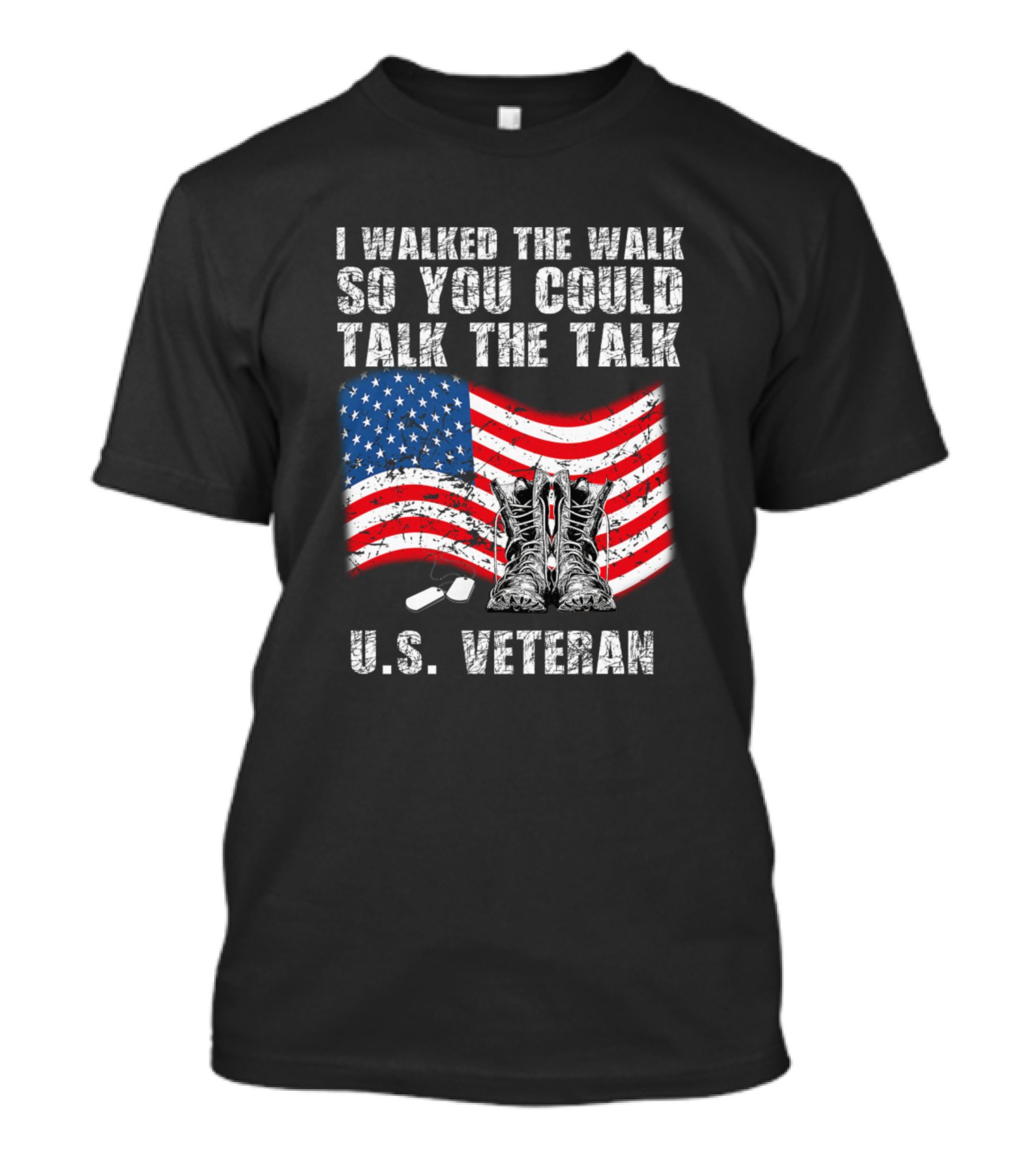 US Veteran I Walked The Walk American Flag And Combat Boots T-Shirt