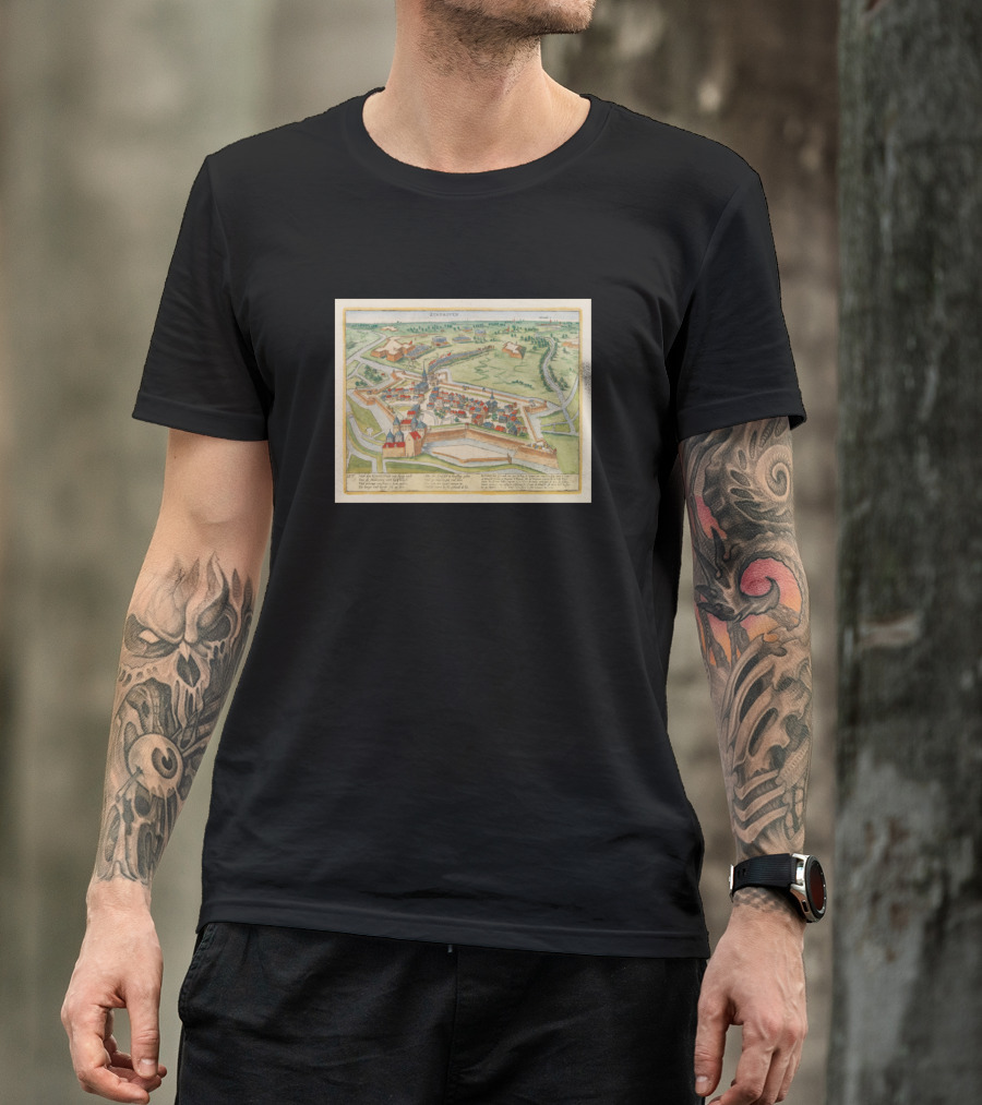 Vintage Eindhoven Netherlands Map 1590 Engraving Historic Town Layout T-Shirt