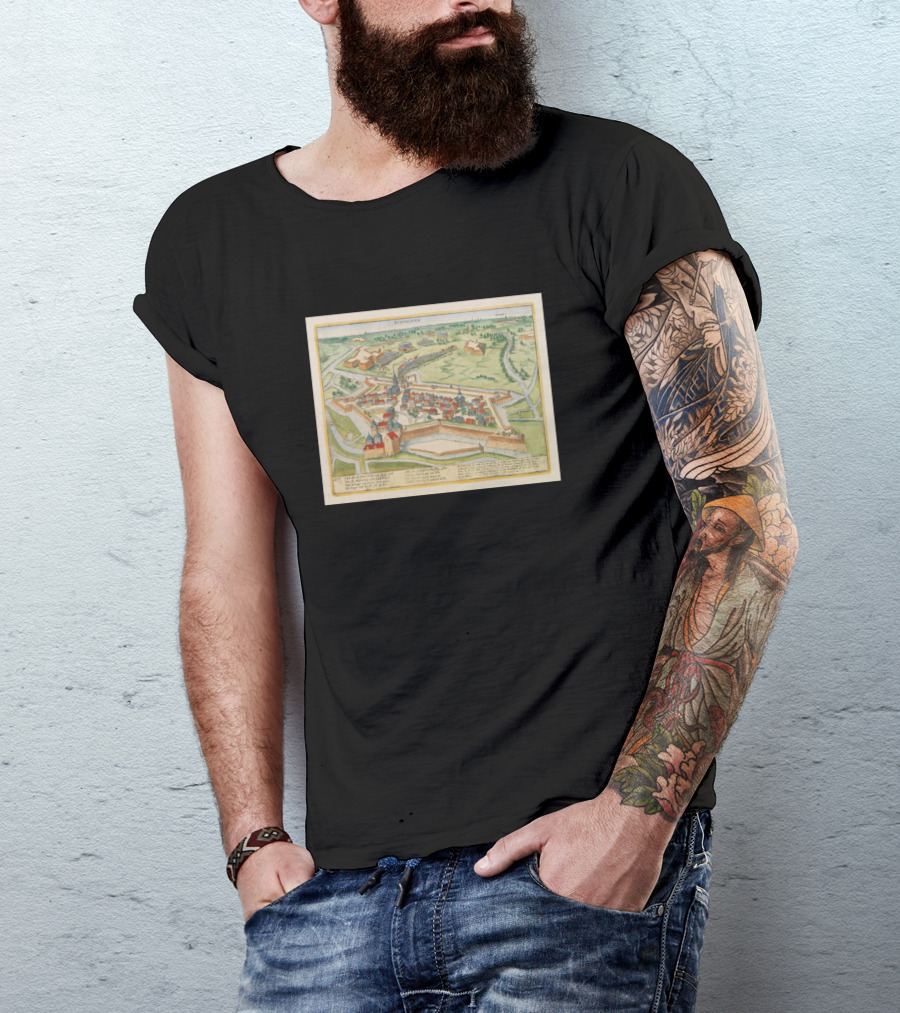Vintage Eindhoven Netherlands Map 1590 Engraving Historic Town Layout T-Shirt